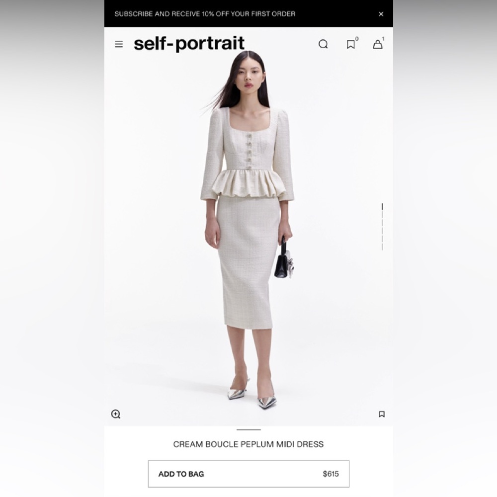 Self Portrait CREAM BOUCLE PEPLUM MIDI DRESS